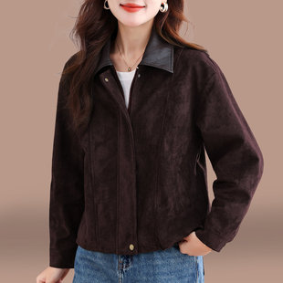 翻领麂皮绒外套女款春秋2026新款春装妈妈洋气高级感短款翻领夹克