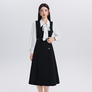 2026教师服两件衬衫连衣裙女收腰显瘦A字中长款通勤气质职业套装