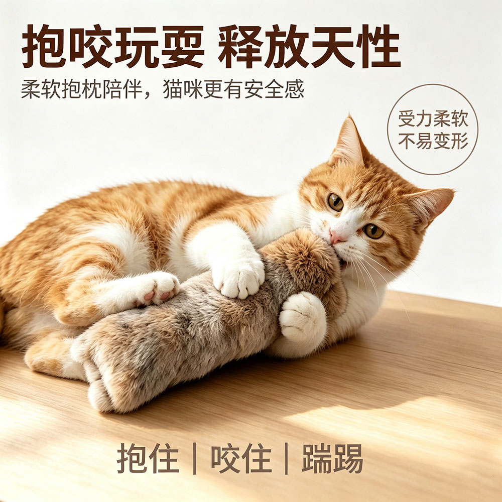 猫咪兔毛毛绒抱枕柔软解闷互动