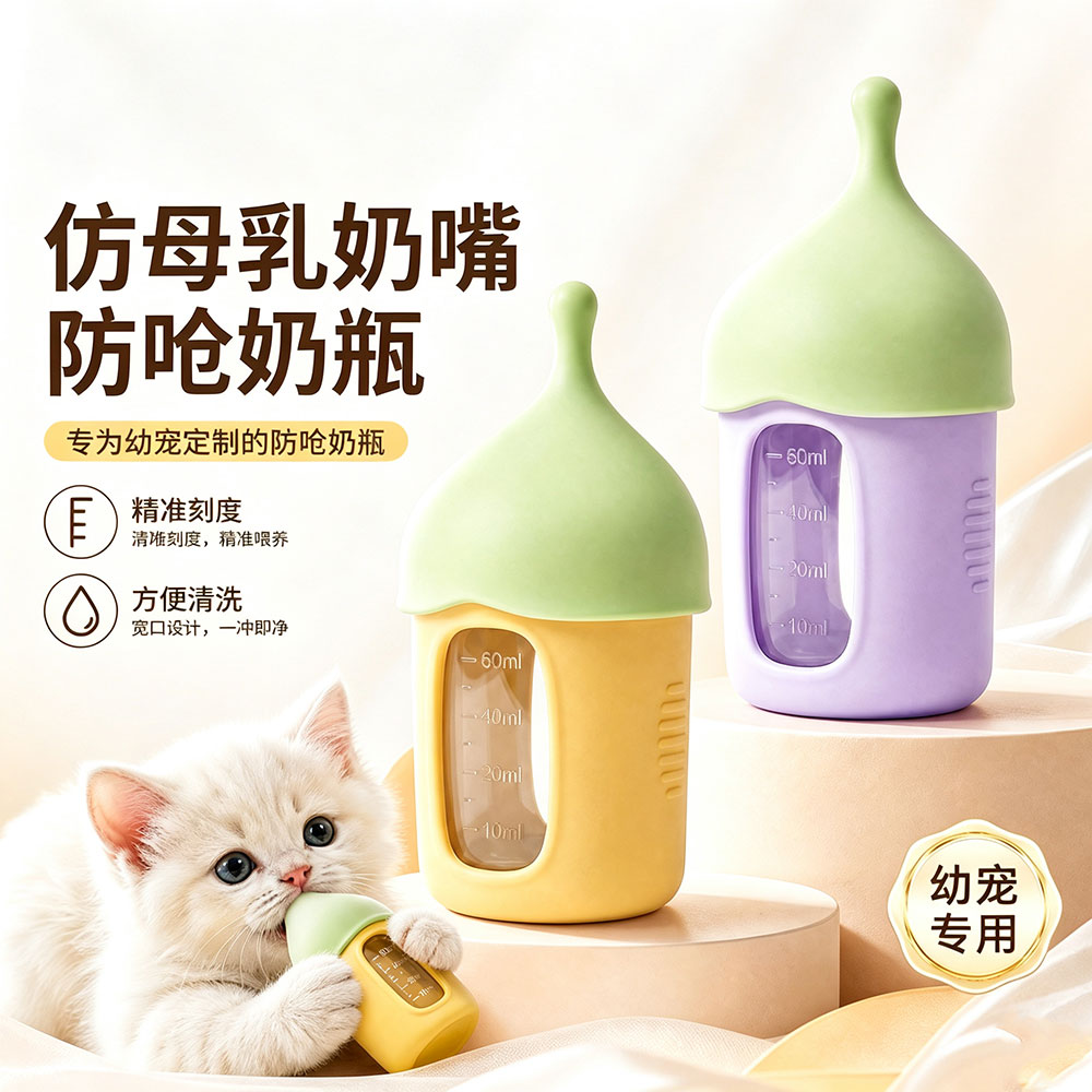 幼宠专用防呛奶瓶仿母乳硅胶奶嘴幼猫幼犬自动喂奶喂水神器