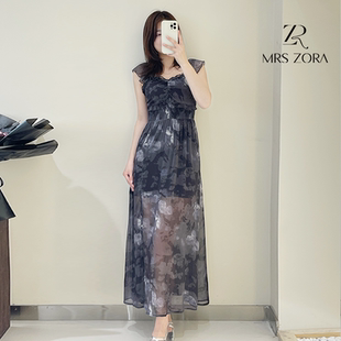 52D3LQ1160 MRS ZORA佐拉2025新款 连衣裙黑色修身 显瘦气质薄款