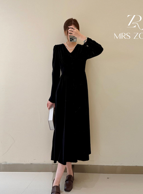 MRS ZORA佐拉新款连衣裙黑色气质百搭修身显瘦款A4ALQ1005