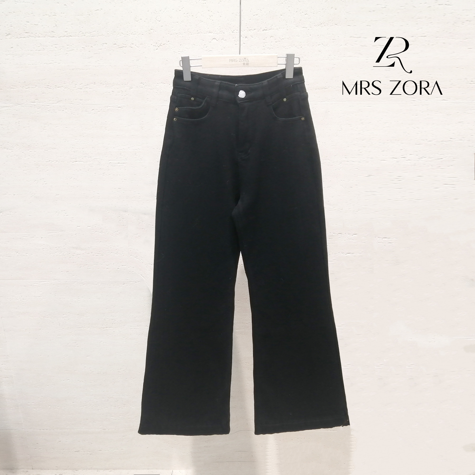 MRS ZORA佐拉新款黑色微喇裤加绒加厚显瘦显高54CKZ1506