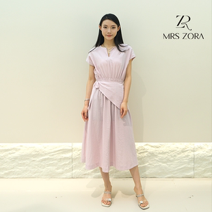 MRS 52D1LQ1145 ZORA佐拉2025新款 粉色连衣裙收腰显瘦薄款