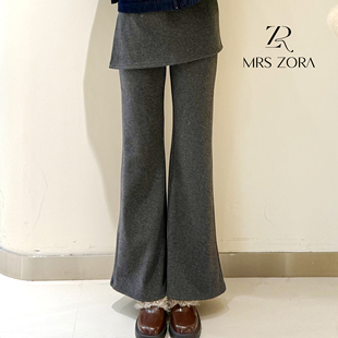 54BKZ1151 假两件屁帘喇叭加绒叠穿拼接休闲裙裤 MRS ZORA佐拉新款