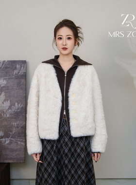 MRS ZORA佐拉新款仿皮毛一体外套V领百搭时尚保暖54BWT1074-详情