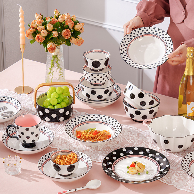 冠祥陶瓷餐具法式波点瓷碗盘餐具