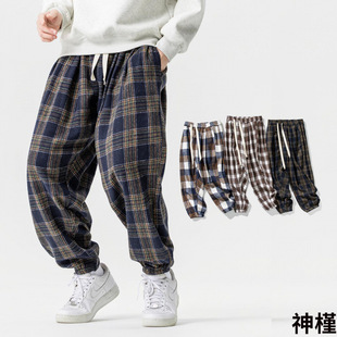 潮情侣毛呢哈伦裤 秋冬 大码 日系港风复古格子休闲束脚裤 P60 K292