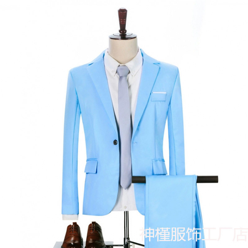 跨境男士西服套装2026四季新款商务职业正装新郎伴郎纯色两件套男