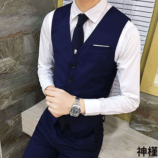 新款 6XL 马甲伴郎马甲V领单排扣马甲 韩版 纯色外贸6色男士 修身