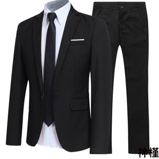 新款 跨境男士 西服套装 2022四季 新郎伴郎纯色两件套男 商务职业正装