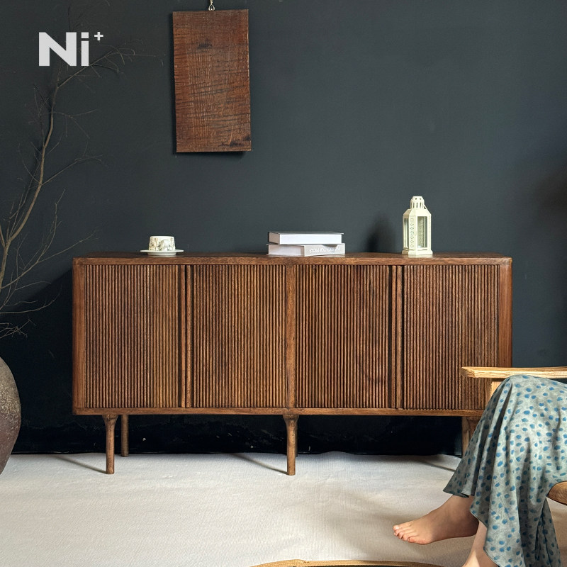 Ni尼家法式复古餐边柜实木储物柜中古鞋柜靠墙柜子民宿侘寂玄关柜