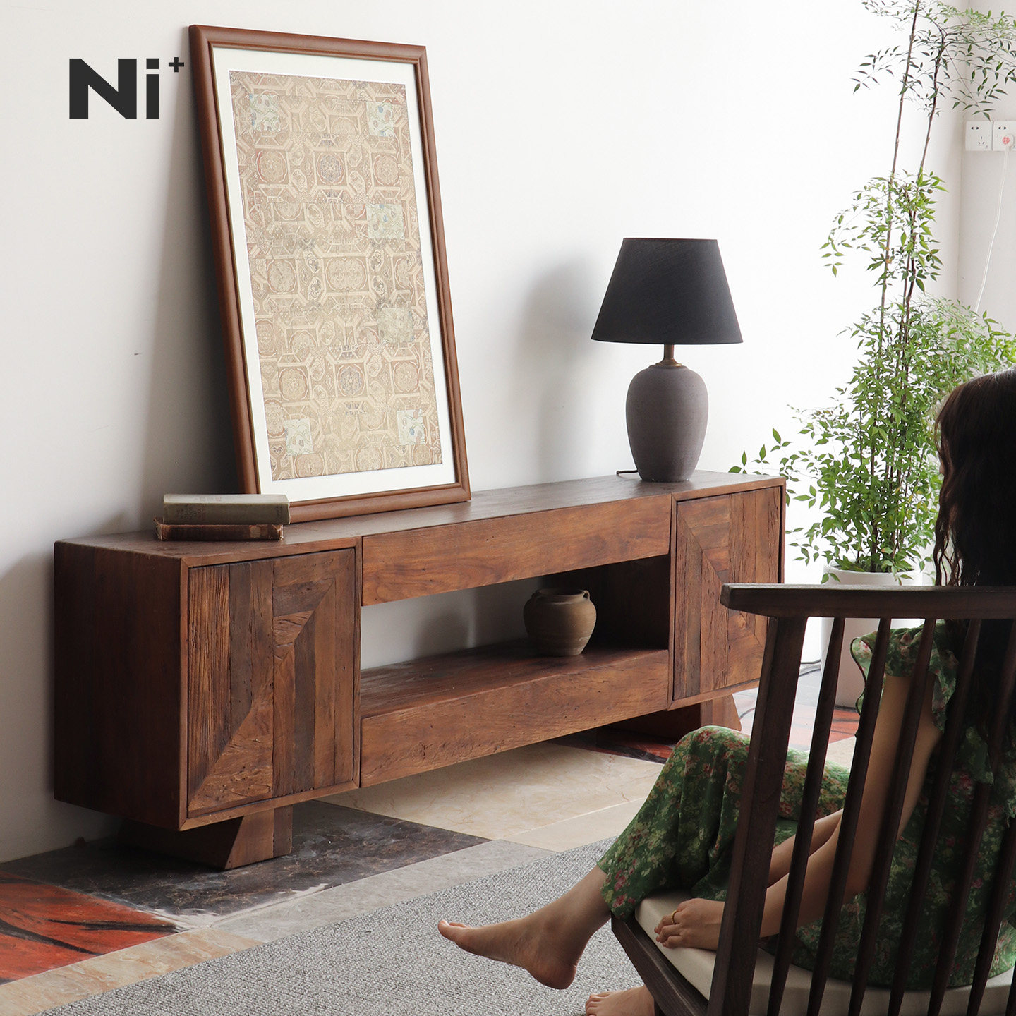 Ni+尼家中古风电视柜实木复古电视机柜客厅工业风卧室侘寂风边柜