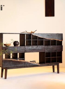 Ni尼家侘寂风边柜实木茶叶柜茶室柜子茶杯架博古架置物架复古民宿