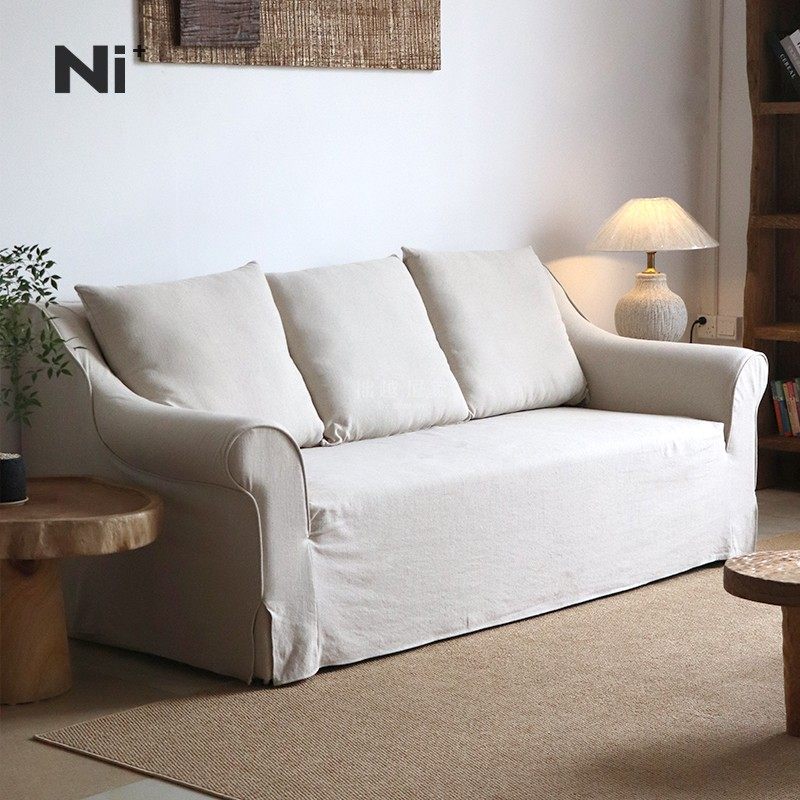 Ni+尼家侘寂风亚麻布艺沙发简约中古民宿酒店会所三人位直排沙发