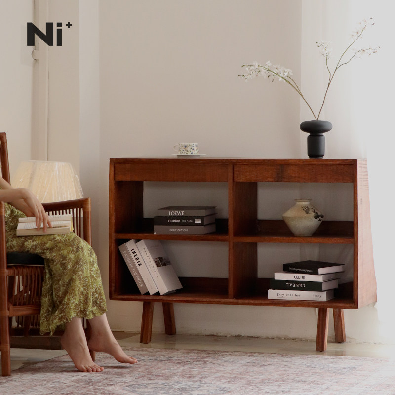 Ni尼家中古餐边柜日式侘寂风实木书柜民宿客厅收纳柜复古装饰柜子
