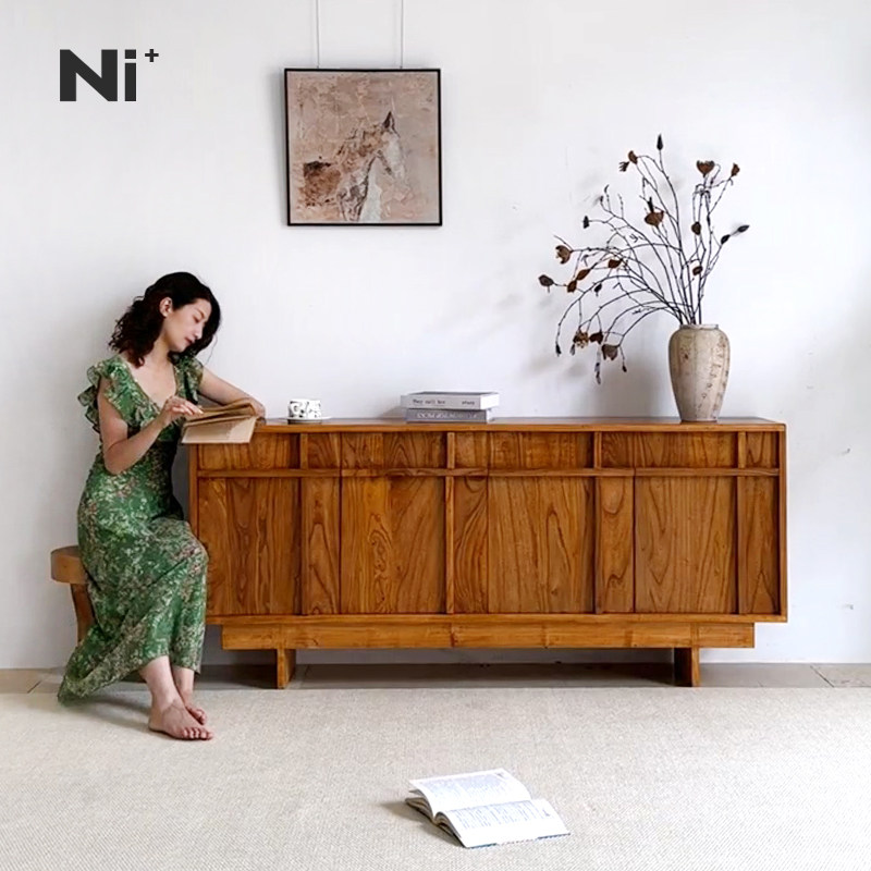 Ni+尼家法式复古餐边柜骨骼线收纳柜客厅储物柜中古风柜子墙边柜