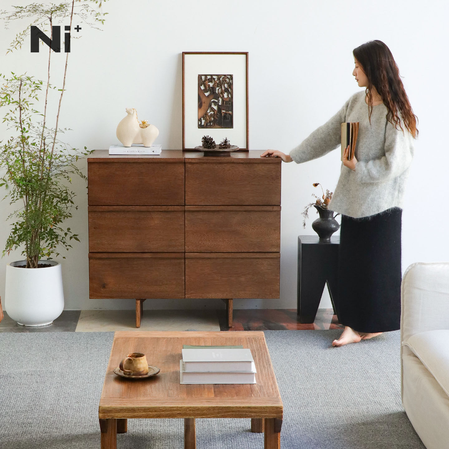 Ni尼家实木六斗柜小户型客厅九斗柜卧室储物收纳柜中古风墙边柜子