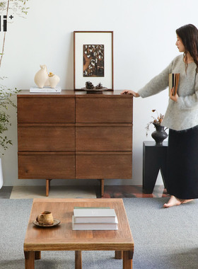 Ni尼家实木六斗柜小户型客厅九斗柜卧室储物收纳柜中古风墙边柜子