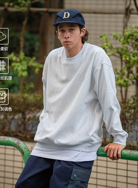 RESTICK 480g日系重磅套头卫衣男女秋季宽松纯色圆领无帽打底上衣