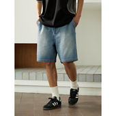 断码 特惠 RESTICK 日系复古水洗天丝牛仔五分短裤 男夏季