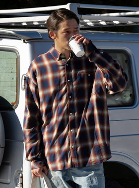 RESTICK 日系Ivy学院红色格子衬衫男秋季复古长袖外套