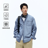 RESTICK日系复古水洗花纱宽松牛仔衬衫 新款 浅色衬衣外套男士 春季