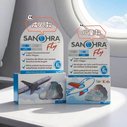 现货 德国Sanohra飞行耳塞飞机航空减压滤波降噪隔音成人儿童男女
