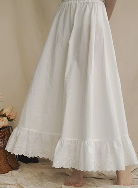 半身打底裙内衬森系女单层白色纯棉刺绣花边文艺防静电内搭长裙胆