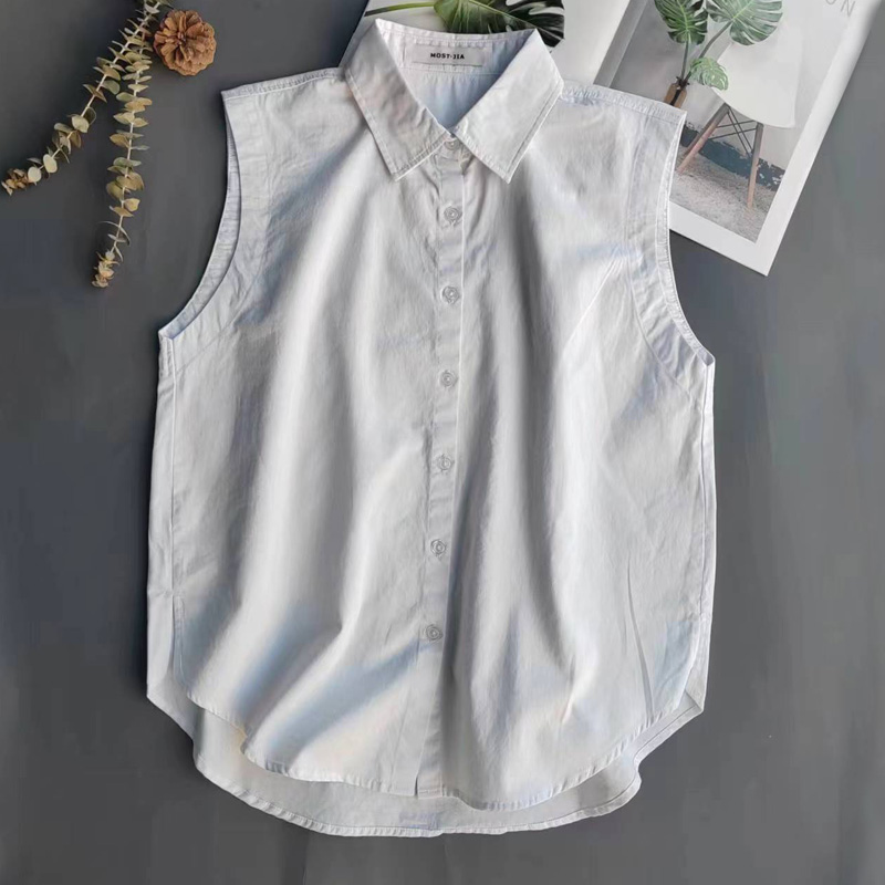 无袖全棉衬衣优雅衬衣领