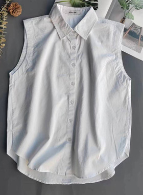 2025新款全棉无袖简精致衬衣打底叠穿衬衫女白色背心优雅内搭女