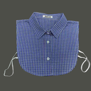 蓝色格子假领子百搭衬衫领装饰领男女通用韩版棉质假衣领