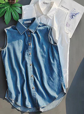 好品质卫衣叠穿伴侣假领子女背心加长假领下摆裙衬衣衬衫牛仔背心