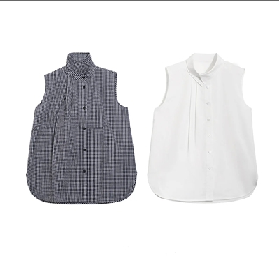 2026年秋冬百搭款可调节鱼骨领无袖衬衣087