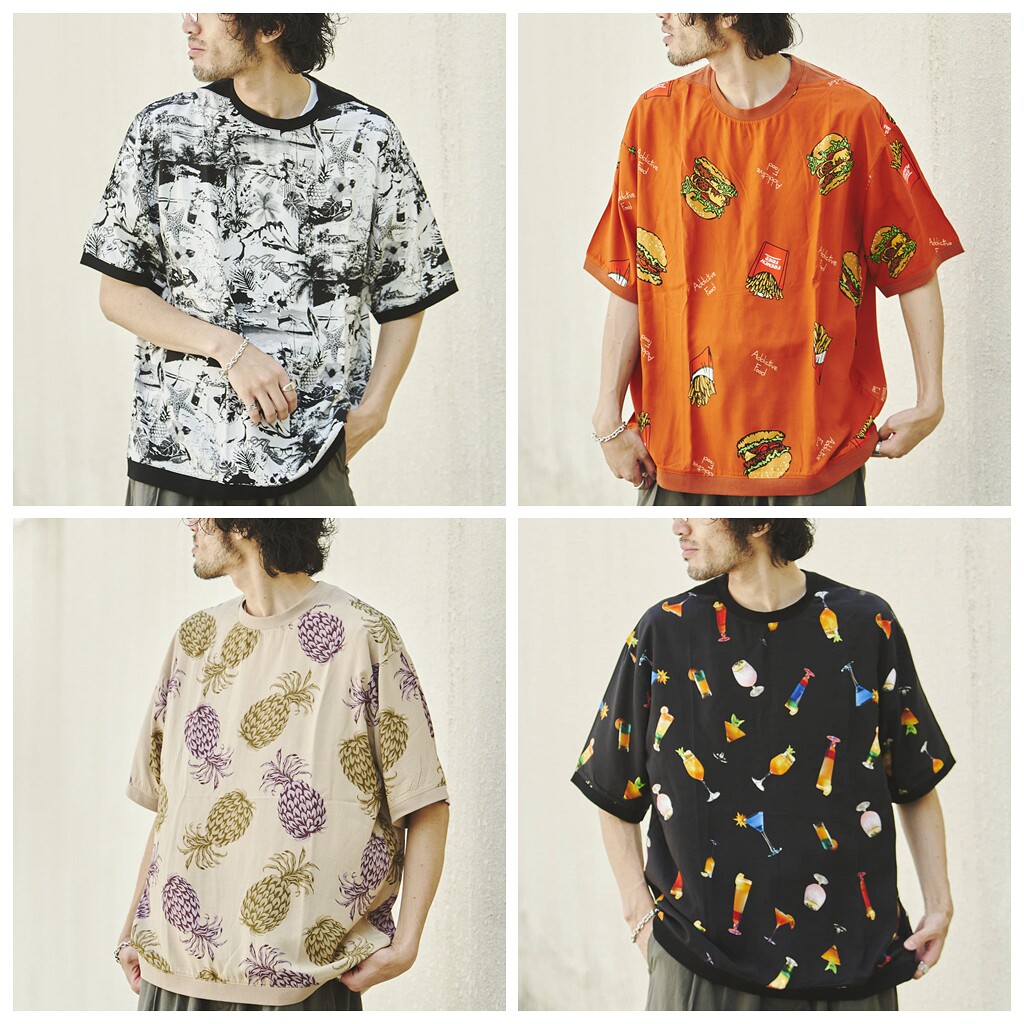 夏季复古花纹宽松垂感套头短袖衬衫圆领西海岸风宽松薄款印花衬衣