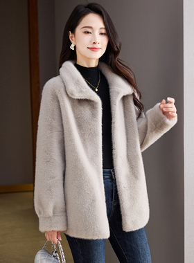 反季皮草外套女新款秋冬季环保仿水貂皮毛一体中长款减龄高领黑色