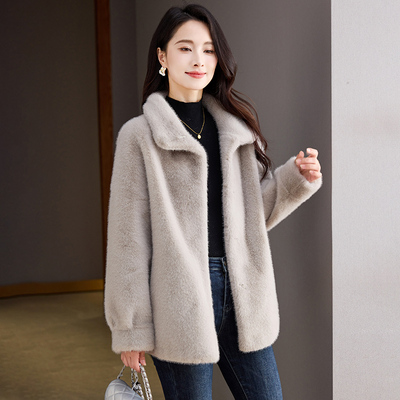 冬季皮草外套女新款环保仿水貂皮毛一体中长款加厚保暖减龄高领黑