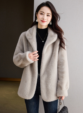 海宁水貂绒外套冬季女毛毛外套秋冬新款加厚正肩妈妈装皮草