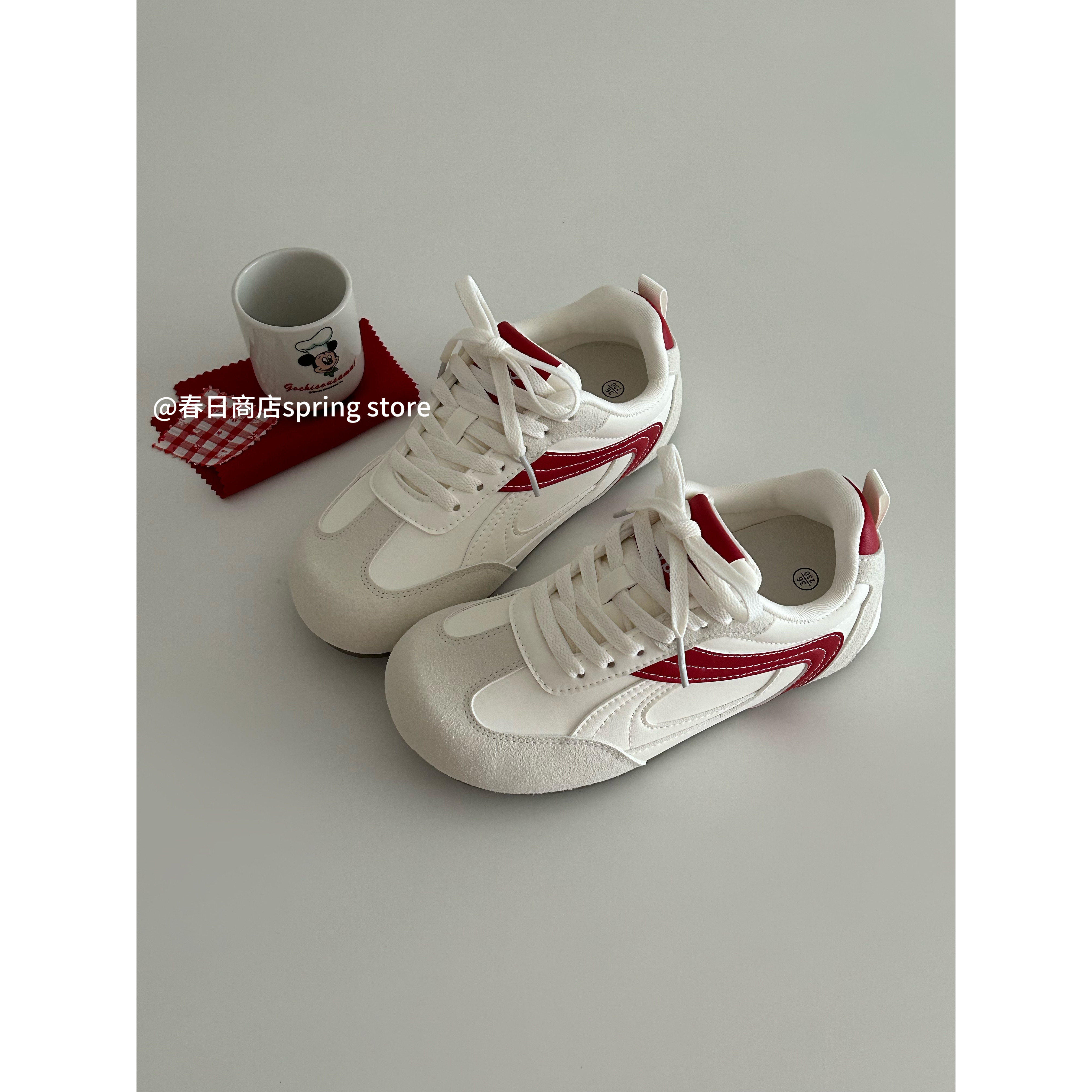 红色德训鞋女2026新款春季小众复古泡芙板鞋休闲小白鞋子,女鞋,德训鞋,淘宝优惠券,粉丝福利购,淘宝优惠卷