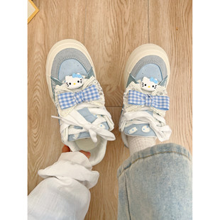 初中生休闲板鞋甜美可爱kitty鞋蓝色2026新款爆款面包鞋