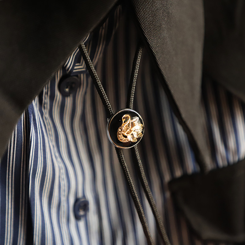 天鹅独白 复古黑金色锆石波洛领带小款BOLO TIE抽拉式领绳礼盒装,服饰配件/皮带/帽子/围巾,领带,淘宝优惠券,粉丝福利购,淘宝优惠卷