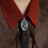 老虎 复古国风点钻手工凿刻波洛领带男士 仿羊皮感 下山 BOLO TIE