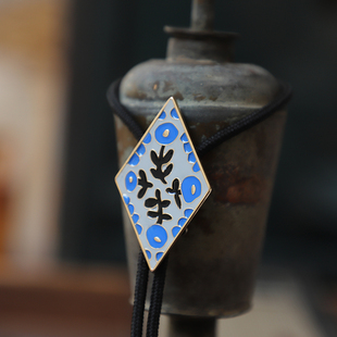 复古菱形波洛领带 礼盒装 女 TIE毛衣链学院风 线环BOLO 彩色小花