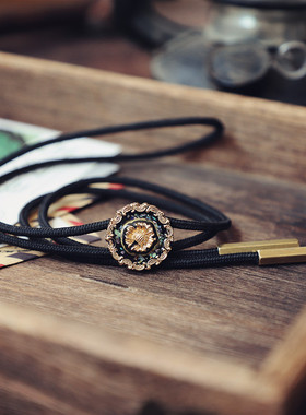 深海迷雾 复古黑鲍贝滴胶文艺风黑色波洛领带 男BOLO TIE阿美咔叽