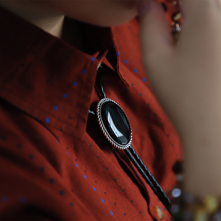 TIE西部牛仔领绳太宰治配饰 BOLO 纯黑暗 复古黑玛瑙波洛领带大款