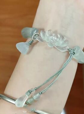 新中式复古风竹节莲花手镯小众设计清冷感高级女精致古风手链饰品