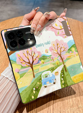 适用小米Mixfold4手机壳Mixfold3翻盖皮套Mixfold2时尚小迷mixf0ld3新款商务仿皮防摔个性保护套彩绘创意插画