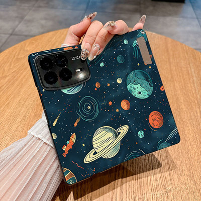 适用小米Mixfold4手机壳Mixfold3翻盖皮套Mixfold2仿皮220612l8C防摔时尚插画保护套彩绘商务创意新款个性潮