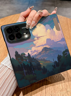 适用小米Mixfold4手机壳Mixfold3翻盖皮套Mixfold2仿皮24o72PX77C商务时尚保护套彩绘防摔个性创意插画新款潮