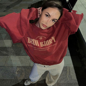 宽松卫衣潮ins长袖 VintageWen美式 复古红色字母印花圆领个性 上衣
